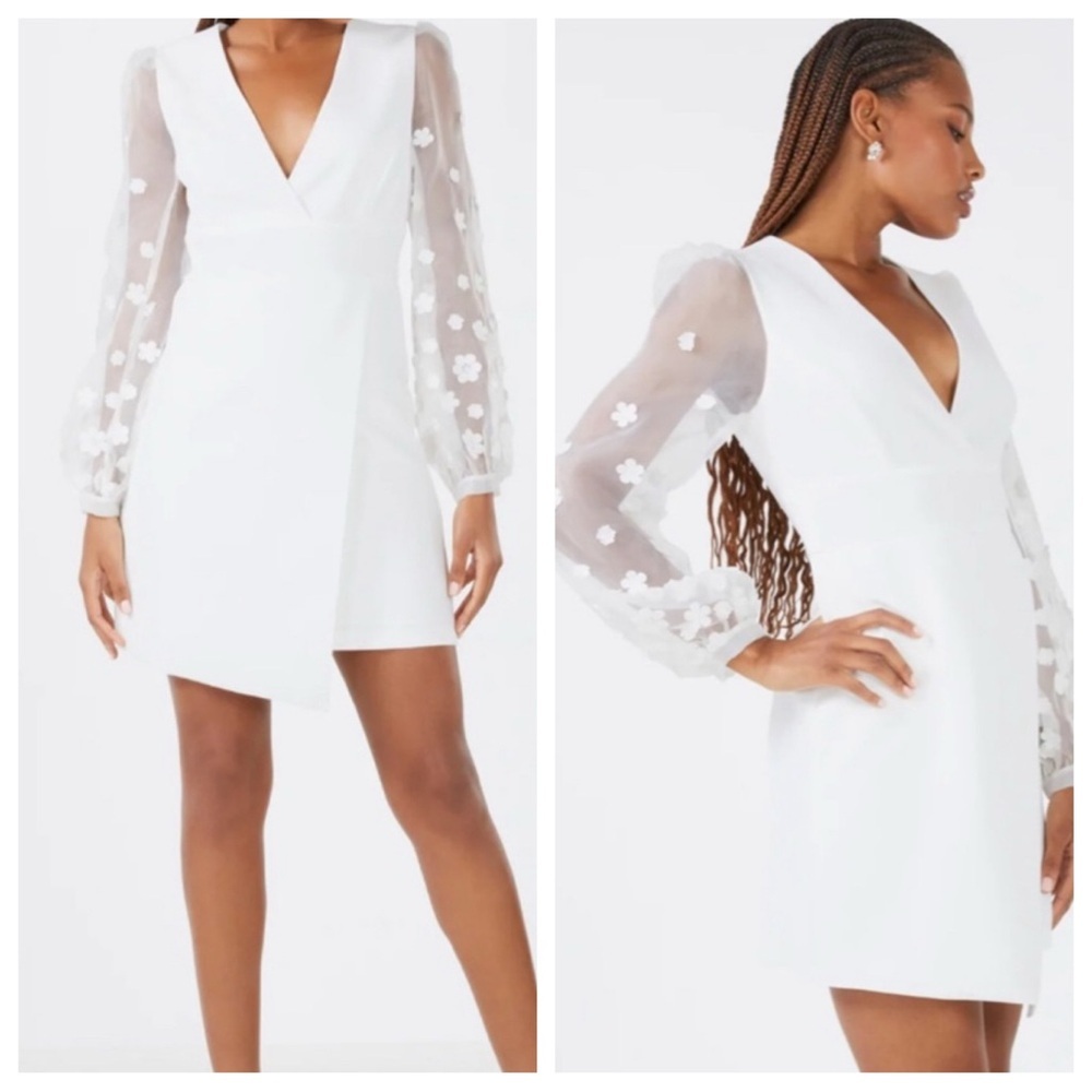 BCBGMAXAZRIA Emery Organza Sleeve Evening Dress In Off White